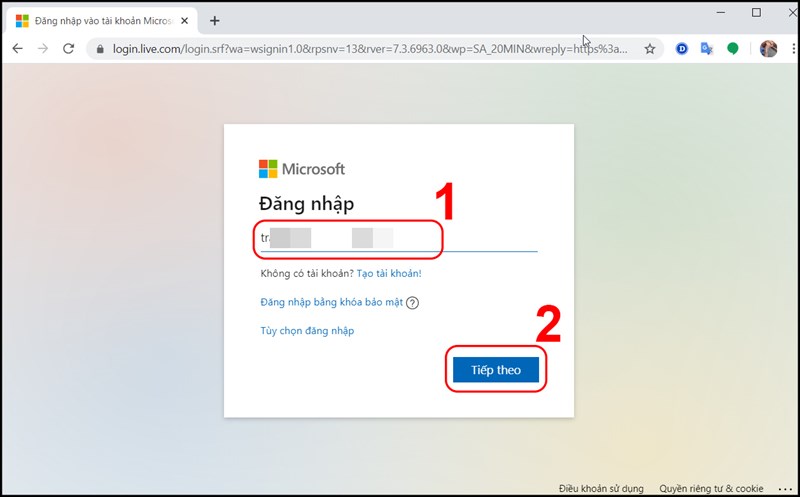 Bước 3: Tiến hành đăng nhập tài khoản Microsoft.